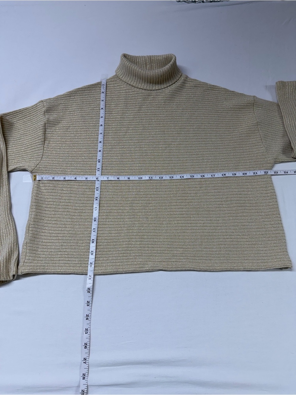 Zara Beige Ribbed Cropped Turtleneck Knit Sweater Top Neutral Minimalist 1875 - Picture 3 of 5